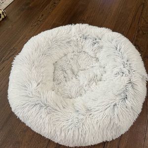 Gray white plush cat bed 19”